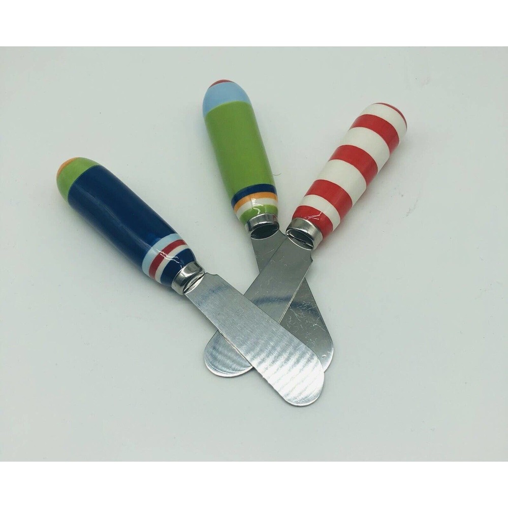 Christmas Spreaders Cheese Butter Set Of 3 Stainless Steel Holiday Knives A1